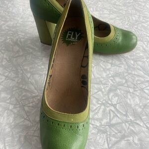 Fly London Two-Tone Green Heels
